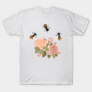 Honeybee Victorian Roses in Green T-Shirt